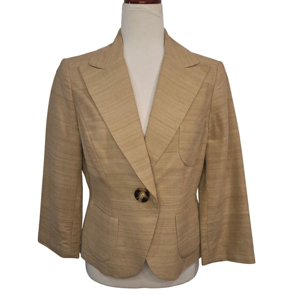 Oscar by Oscar de la Renta Blazer Women 6 Silk Tan Fitted Jacket Quiet Luxury‎
